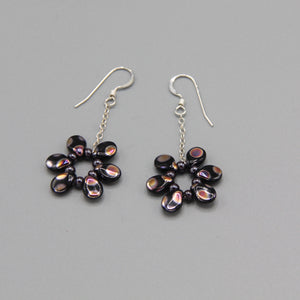 Daisy Earrings in Black with Metallic Dots
