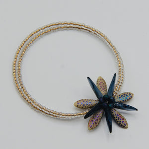 Zoe Beaded Bracelet in Cream Gold and Navy with a touch of Pink