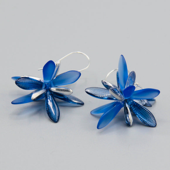 Eileen Earrings in Sapphire Blue with Laser Finish and Silver Accents