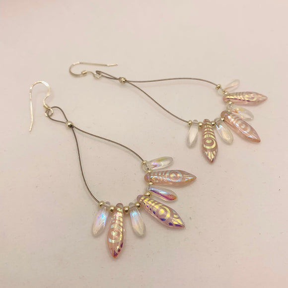 Amanda Earrings in Soft Pink with Laser Etched Peacock Design