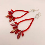 Amanda Earrings in Red with Laser Etched Peacock Design