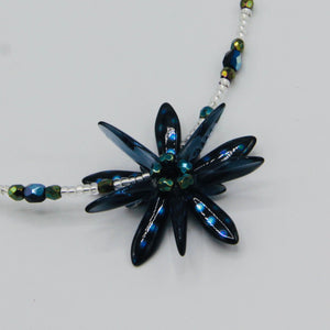 Elizabeth Beaded Necklace in Metallic Navy Blue