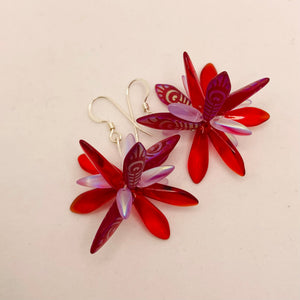Emma Earrings in Red with Laser Finish Peacock Design