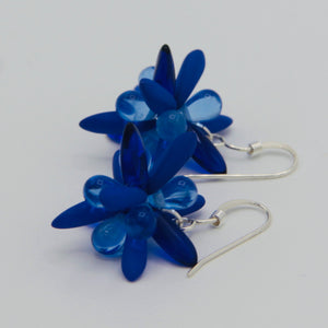 Shelalee Mia Earrings Neon Blue Czech Glass Beads Sterling Silver
