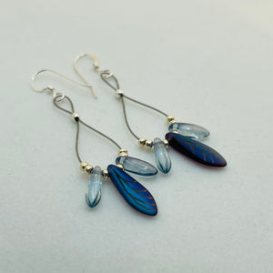 Janet Maxi Earrings in Matte Multicolor Blue with Laser Etched Wing Design